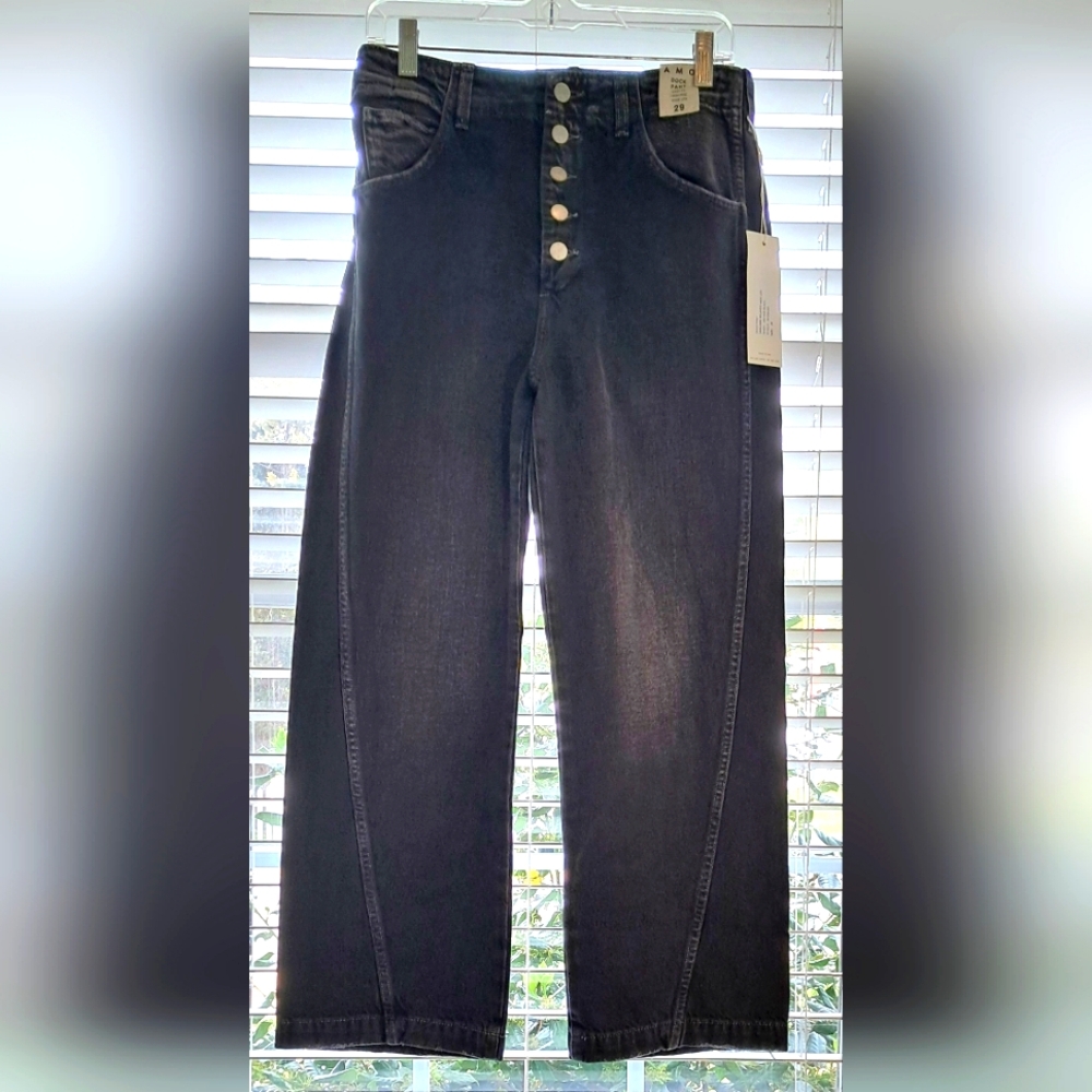 AMO Vintage Black High Rise Relaxed Wide Leg Dock Pant/Jeans Sz 29 NWT